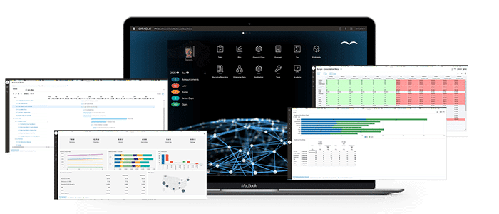 Ein Laptop-Bildschirm, auf dem verschiedene Dashboards angezeigt werden.