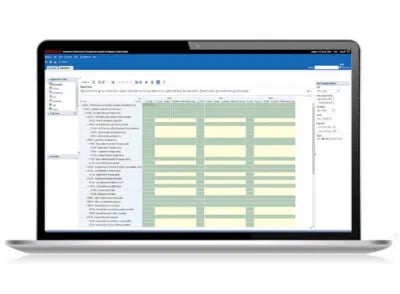 A laptop screen with a spreadsheet on it.