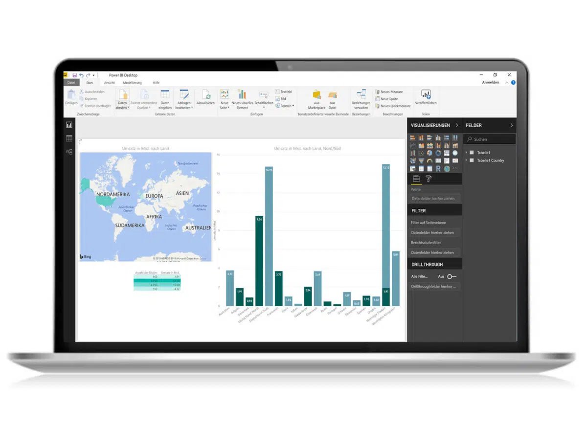 A laptop with a map and graphs on it.