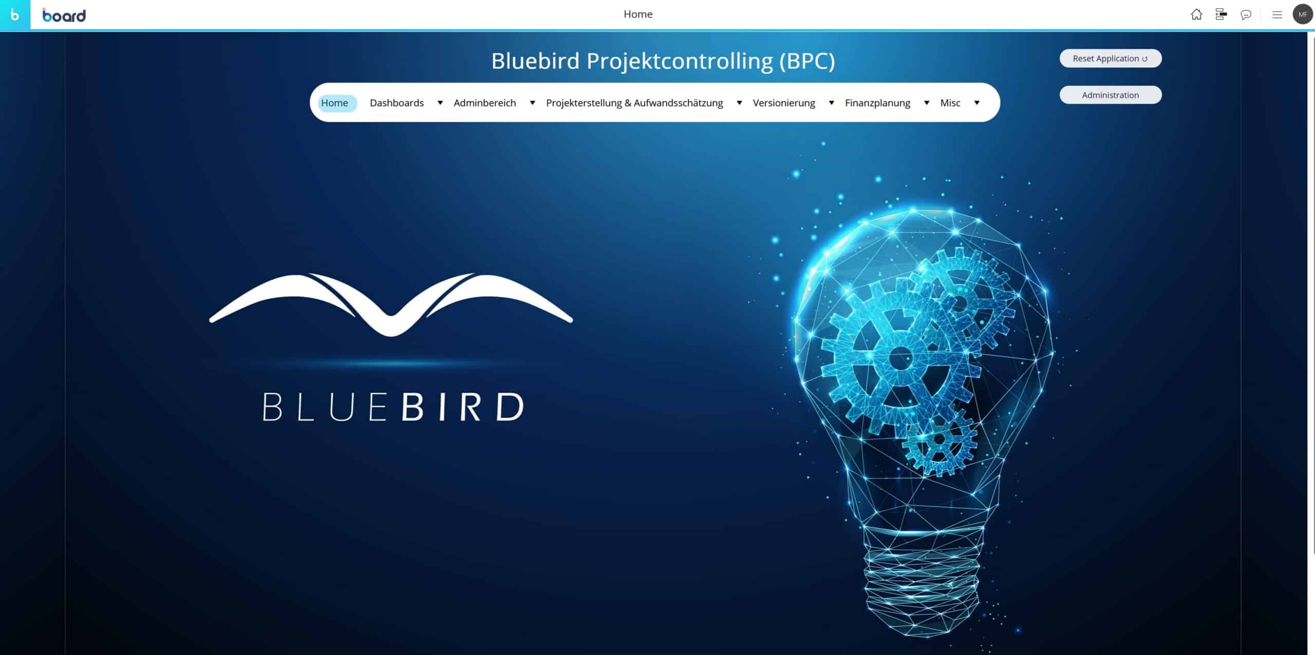 The Bluebird website is displayed on a computer screen.