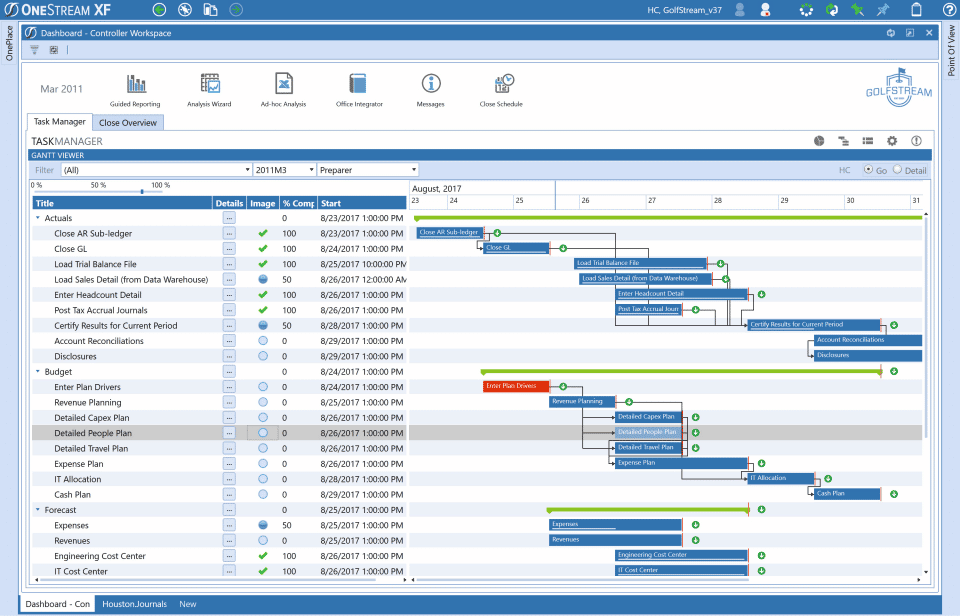 A screen shot of a project management software.